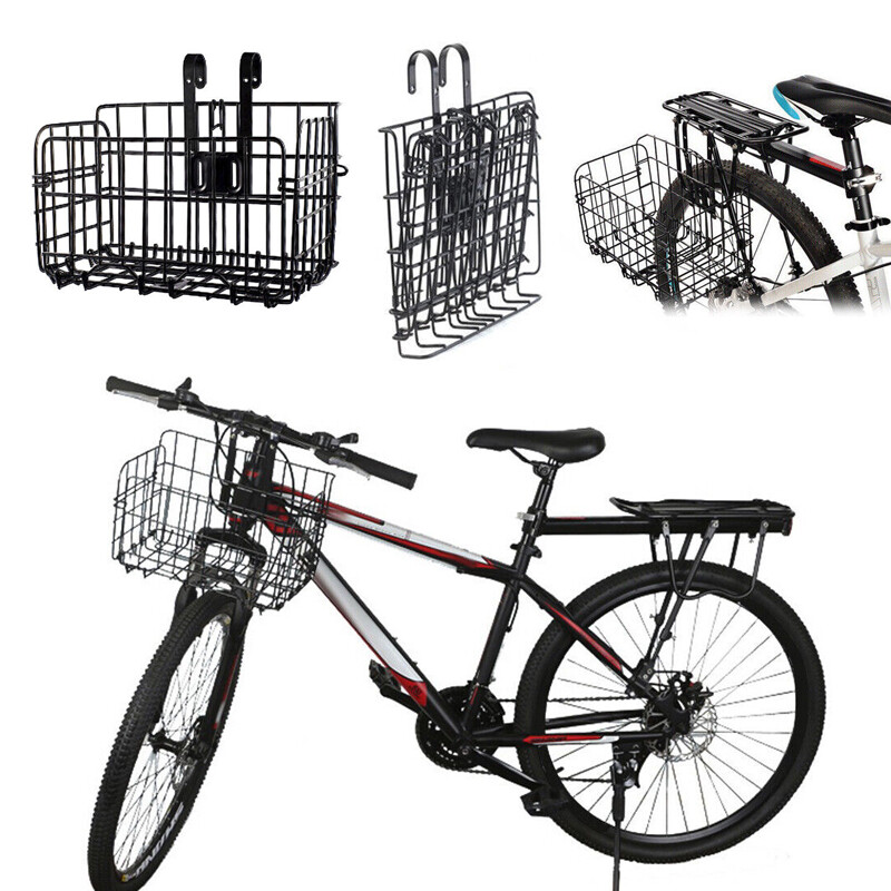 Folding Bike Basket Bicycle Front Rear Metal Wire Mesh Storage Carrier Holder