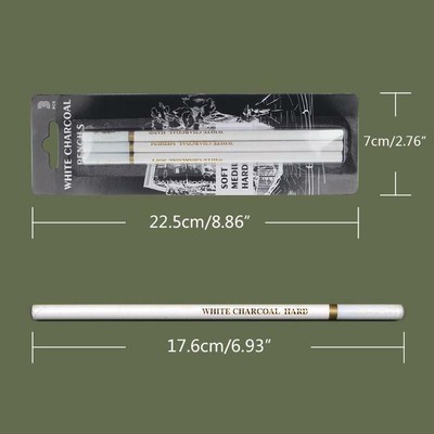 3 Pcs Pro White Charcoal Pencil Sets White Charcoal Wooden Pencils for Artists