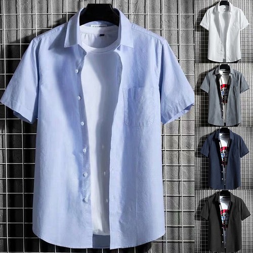 Men Shirt Short Sleeve Tops Blouse Button Button Down Casual