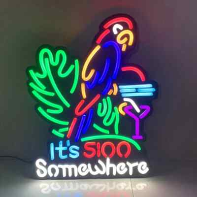 It's 5:00 Somewhere Parrot LED Neon Light Sign Palm Tree Beer Decor 15.55''x12''