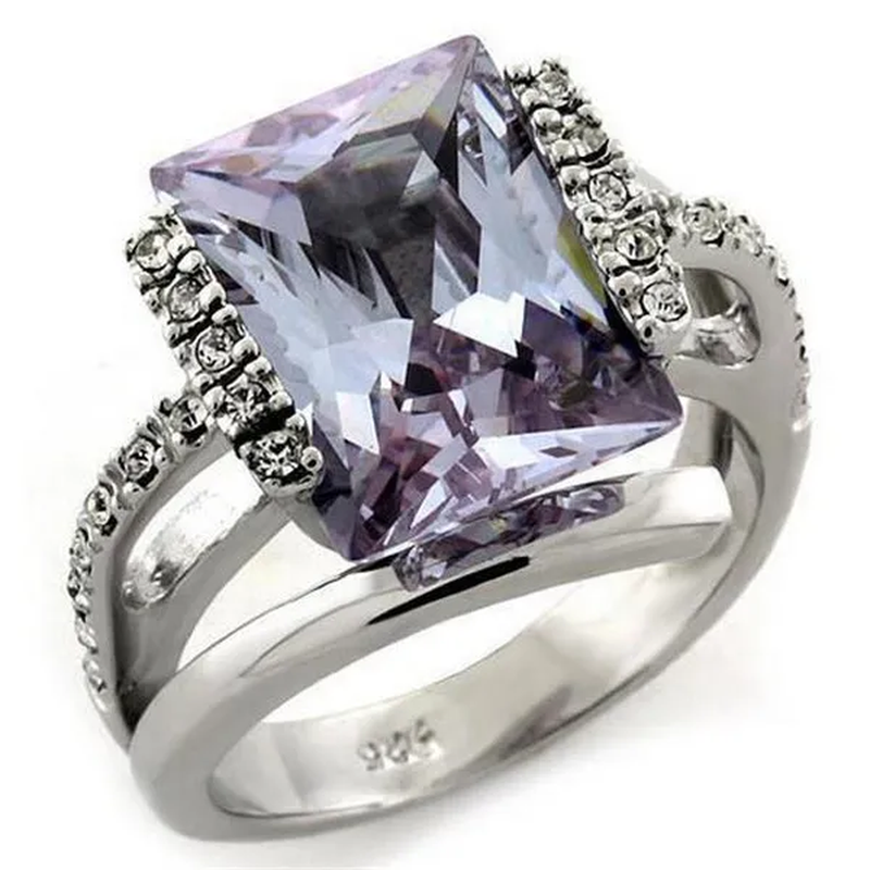 Alamode LOAS1124-6 Rhodium 925 Sterling Silver Ring with AAA Grade CZ, Light Amethyst - Size 6