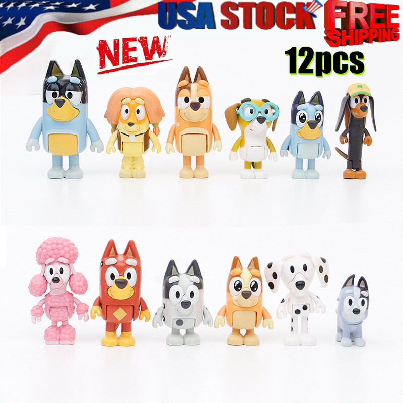 12PCS Bluey Dog Action Figure Kids Toy Bingo Bluey & Friends