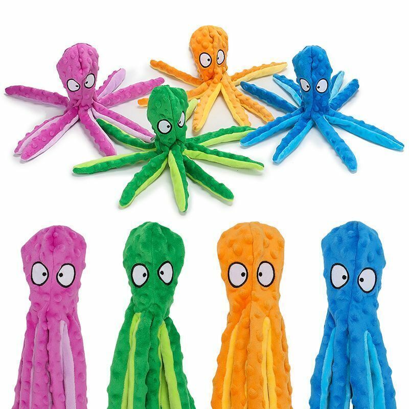 Octopus Crinkle Plush Dog Squeaky Toy No Stuffing Puzzle Interactive Chew Toy US