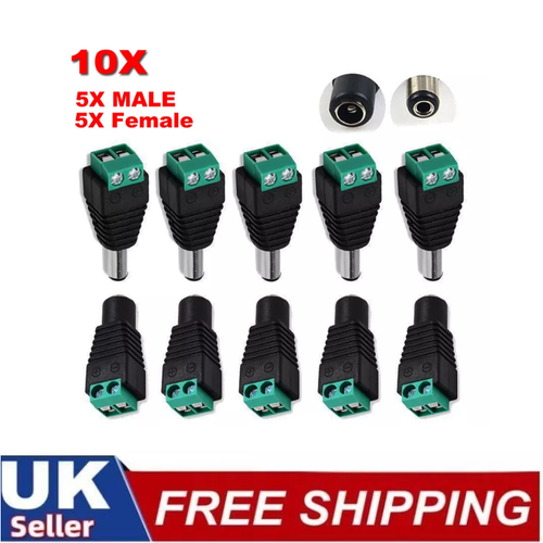10 x 12V DC MALE FEMALE POWER CONNECTOR ADAPTER JACK PLUG SOCKET FOR CCTV CABLES