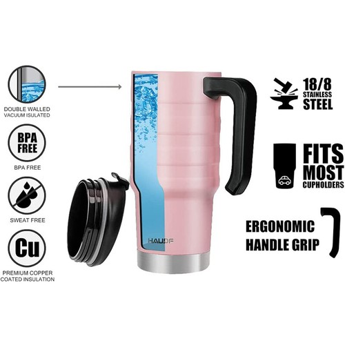 HAUSHOF 24 oz Travel Mug Steel Double Wall Vacuum Spill Proof Insulated Tumbler