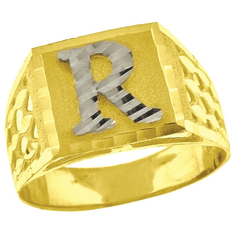 Pre-owned Fashion Ring Real 10kt White & Yellow Gold Initial Alphabet R Fashion Mens Womens Ring Gifts