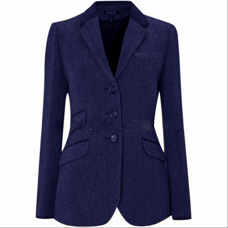 Herringbone Women's Jackets Coat Slim Fit Single Breasted Tweed Jacket Tailored