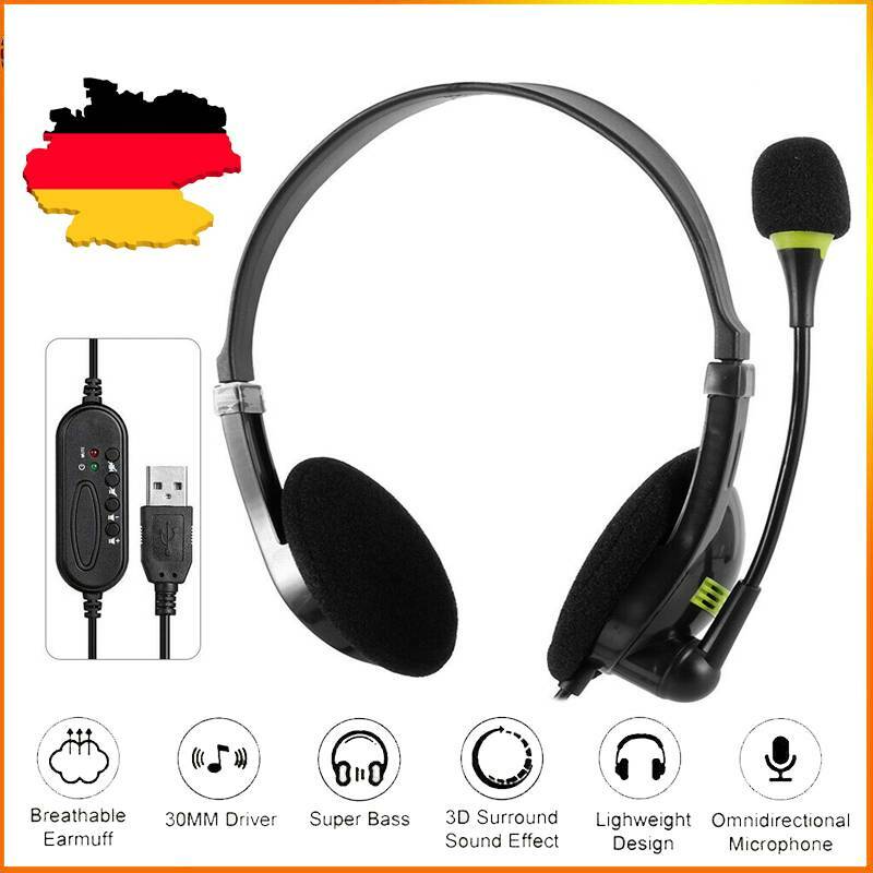 USB Headset Kopfhörer mit Mikrofon PC Laptop Headphone Telefon Computer Stereo