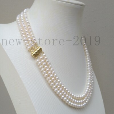 yayayaページ 3 Row Strands AAAA Natural Akoya White Pearl Necklace 18-20