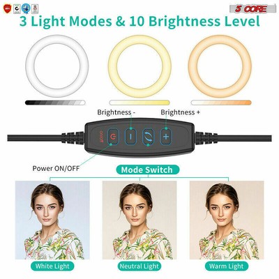 Selfie LED Ring Light 10" with Tripod Stand for YouTube/Tiktok Video Recording