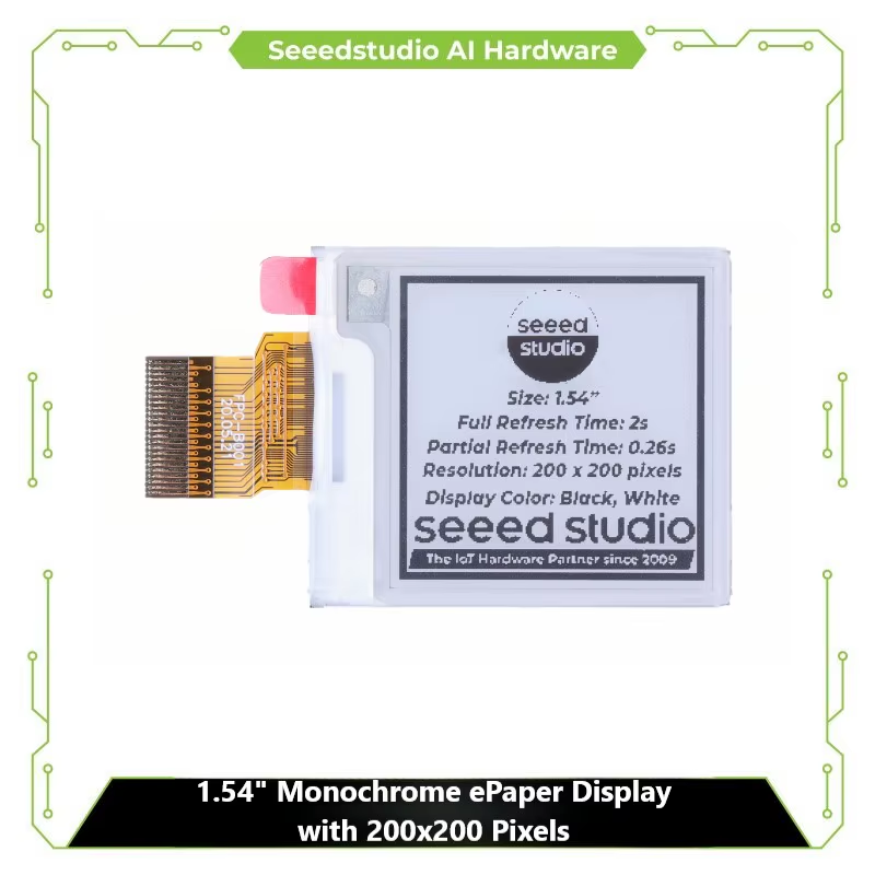 1.54" Monochrome eInk / ePaper Display with 200x200 Pixels, SPI interface, Suppo