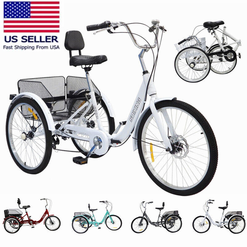 Foldable Adult Tricycle 20''&24'' Folding 7-Speed 3 Wheel Bi