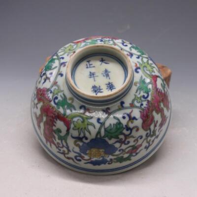 5.7'' Chinese Qing Blue White Doucai Contrasting Colors Porcelain Tree Peony Bowl