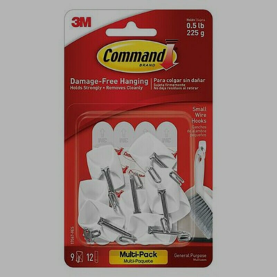 3M Command 9 Small Wire Hooks 12 Adhesive Strips Wall Hanger VALUE PACK  17067