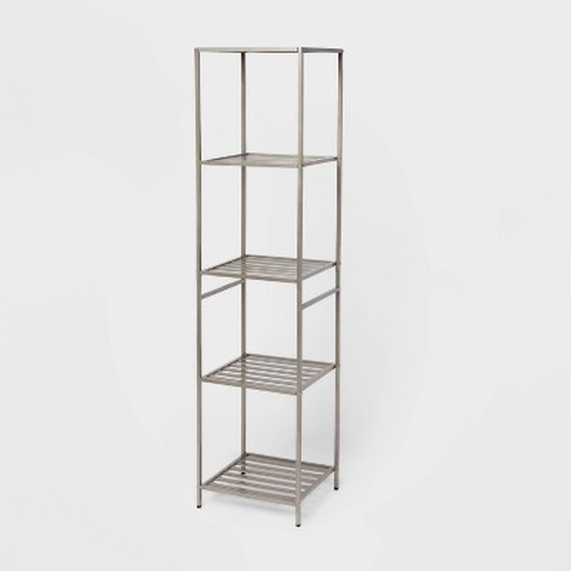 4 Shelf Storage Living room and Bathroom Modern Sleek Brushed Nickel Metal Tall