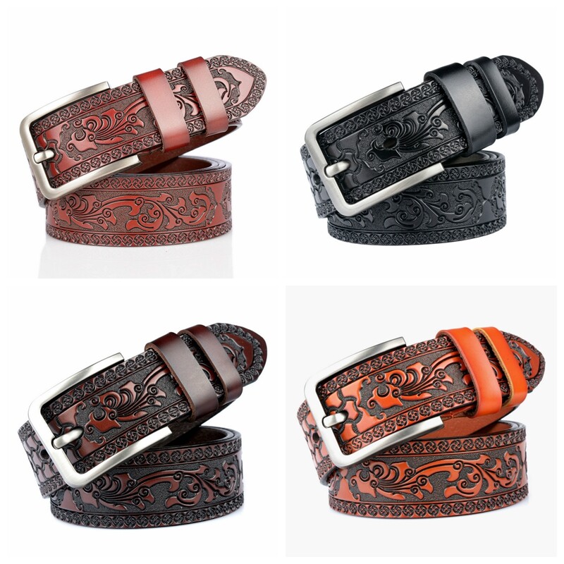 Men Faux Leather Embossing Belt Waist Strap Fashion Waistband 110-125cm New