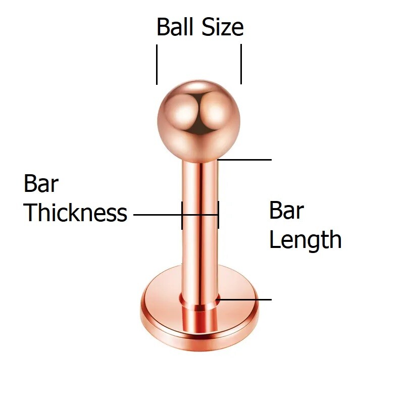 Rose Gold Labret Piercing w Ball Top * Stainless Steel, Ear Cartilage Tragus Lip