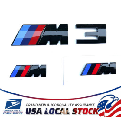 Gloss Black For BMW 3 Series M3 +M logox2 Rear Trunk Fender Badges Emblem F