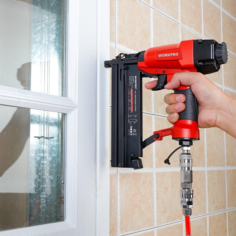 WORKPRO Pneumatic Brad Nailer 18 GA 2 in 1 Nail Gun Crown Stapler 300pcs Staples