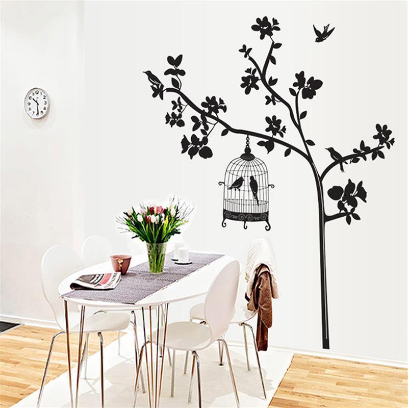 Wandtattoo Wandsticker Wandaufkleber Baum Vogelkafig Blatter 100 X 120 W075 Ebay