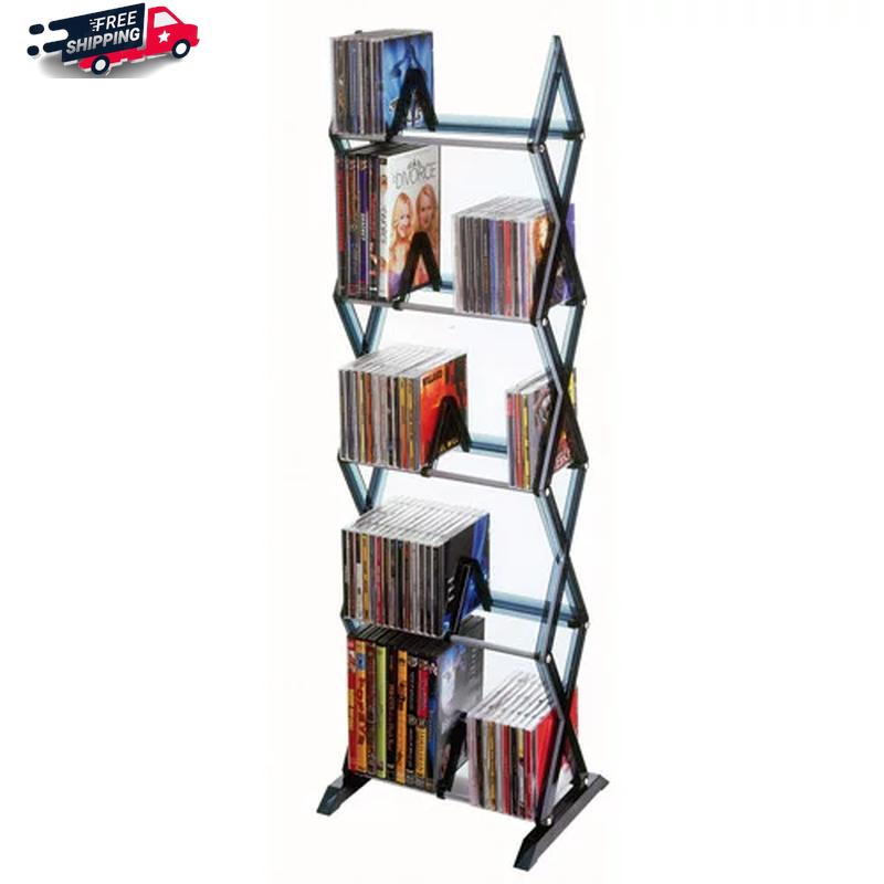 Media Shelf 5 Tier 90 DVD Tower Rack Game 130 CD Display Org