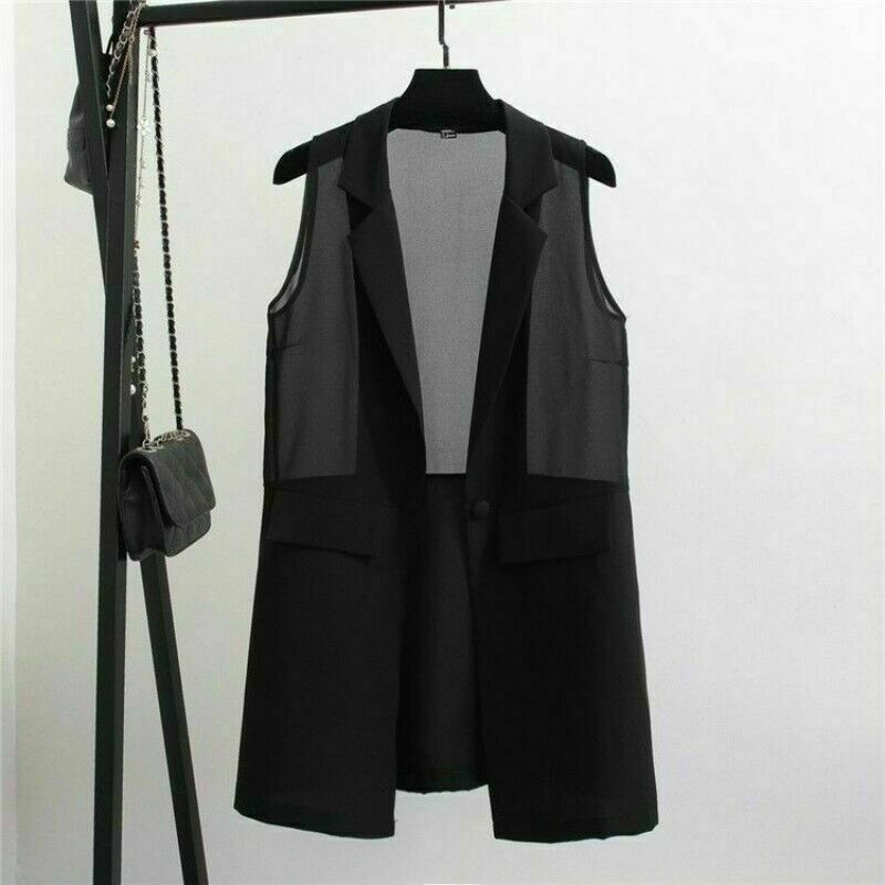 Damen Chiffon Weste Ärmellos Strickjacke Sommer Freizeit Top Hauchdünn Schwarz