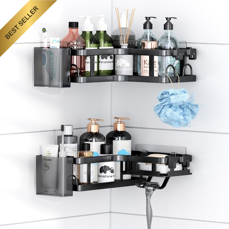 Corner Shower Caddy Organiser, 2-Pack Adhesive Bathroom Shelves, No-Drill Instal