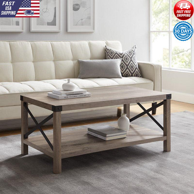 Rustic Metal X Coffee Table Industrial Style Storage Shelf Multiple Finishes New