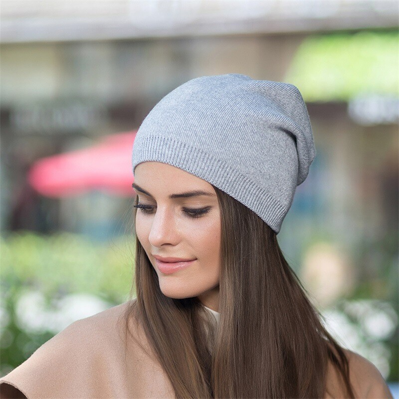 Feinstrick Beanie Mütze Kaschmir Herbst Wintermütze für Damen Herren Long Slouch