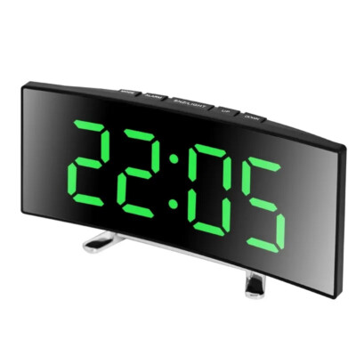 Digital LED Curved Large Mirror Alarm Clock Snooze Temperature NightMode Battery
