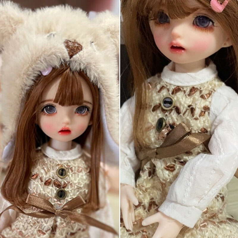 30cm Mu&ntilde;eca BJD 1/6 Zapatos De Vestir Ni&ntilde;a Articulados Con Bola Cabello Casta&ntilde;o