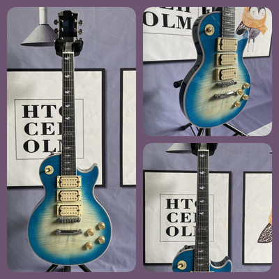 Blue Flamed Maple Top Electric Guitar Ace Frehley Chrome Hardware H-H-H Pickups