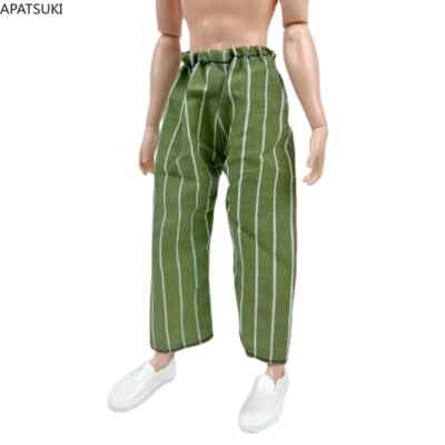 Green Vertical Stripe Trousers For 12'' Boy Doll Outfits Handmade Casual Pants