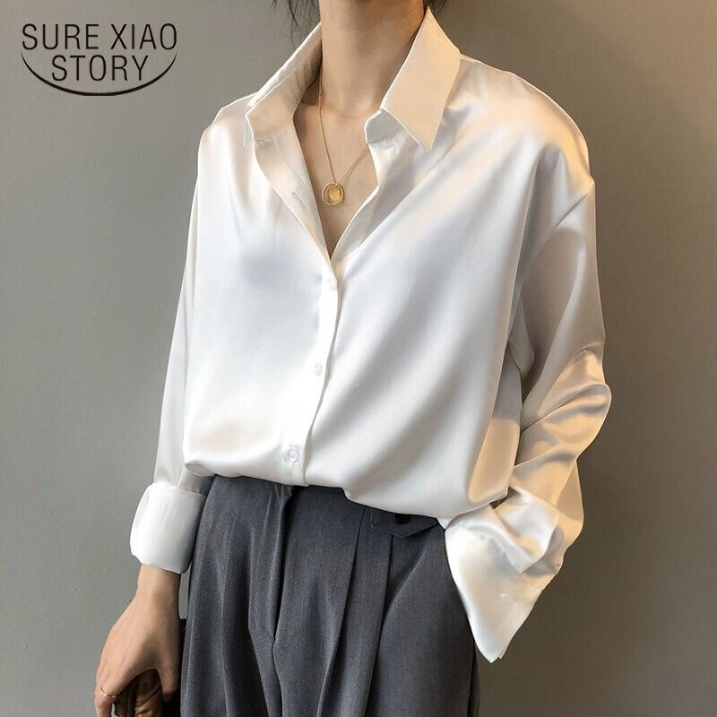 トップス vintage moon pattern satin shirt blouse Autumn Fashion Satin Silk Shirt ButtonDown Blouse Vintage