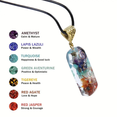7 Chakra Healing Natural Crystal Necklace Adjustable Rope Spiritual Yoga Gift