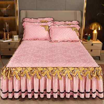 Plush Warm Bedspread Thickened Bed Skirt-style Embroidery Cotton Bedding Cover