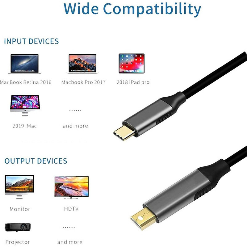 USB C to MiniDP HD Cable Type C to MIni DisplayPort 4K 60Hz Coaxial Cable