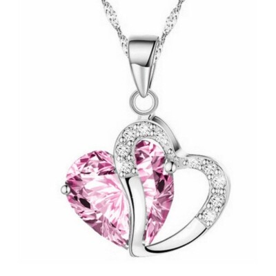Collier Coeur Strass Femme Fille Chaine Pendentif Cristal Cadeau Fête des Mères