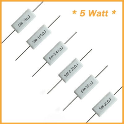 5 Watt Axial Ceramic Cement Power Resistor 0.1 ohm -100K ohm - ALL SIZE
