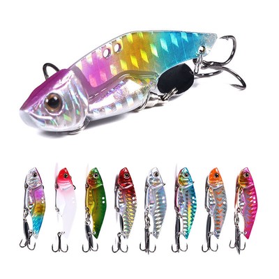 8PCS Rotating Metal VIB Vibration Lures Spinner Spoon Bait Jig Trout Ice Fishing
