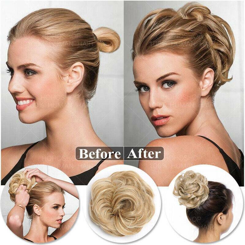 Rose Curly Messy Bun Real as human Hair Piece Scrunchie Updo Wrap Hair Extension