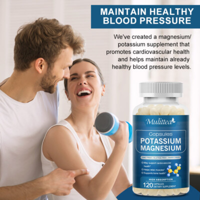 Potassium Magnesium Supplement 120 Capsules Support Muscle Bone Heart Health