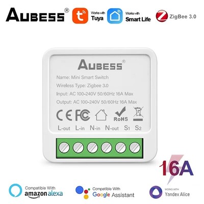 AUBESS 16A Tuya Wifi / Zigbee Mini Smart Switch 2-Way Control Smart Life DIY Lig