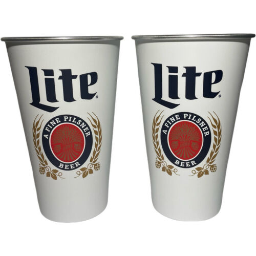 Miller Lite A Fine Pilsner Beer 22 oz. Aluminum Cups | Set of Two (2) - New F/S