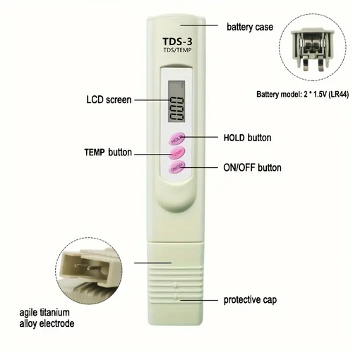 Handheld Water Quality Hardness Purity Digital LCD Meter 0-9990 PPM TDS TDS-3