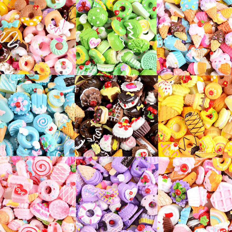10Pcs Flatback Resin Doughnut Cookies Cake Food Cabochons Ch