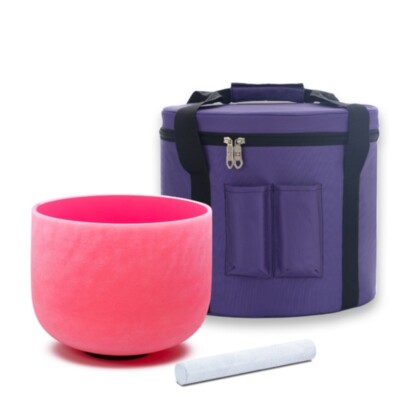 8 inch F Note Heart Chakra Pink Crystal Singing Bowl with Case Sound Healing