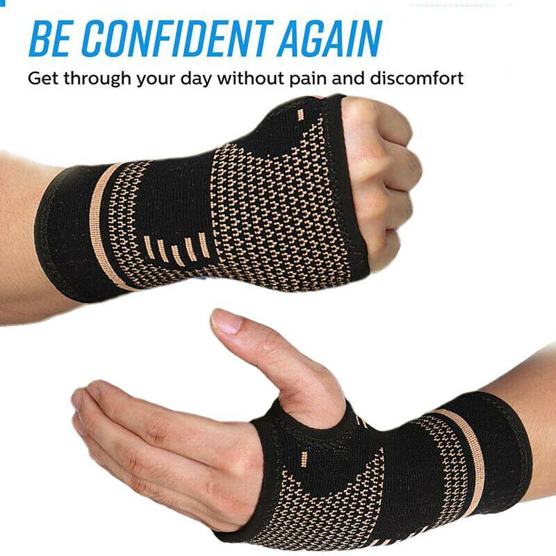 Copper Wrist Glove Palm Hand Support Arthritis Brace Sleeve Bandage