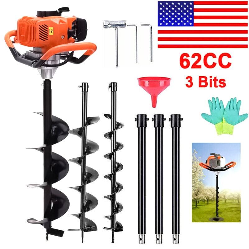 62CC 2.8HP Gas Powered Post Hole Digger W. 3