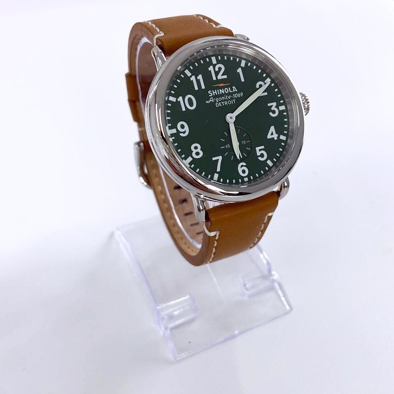 Pre-owned Shinola Classic  Runwell Green Dial With Tan Leather Strap Men Women Watch 41